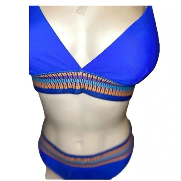 Women's Blue Triangle Bikini Set w/ Contrasts Trim Size M High-Waisted - Picture 9 of 13